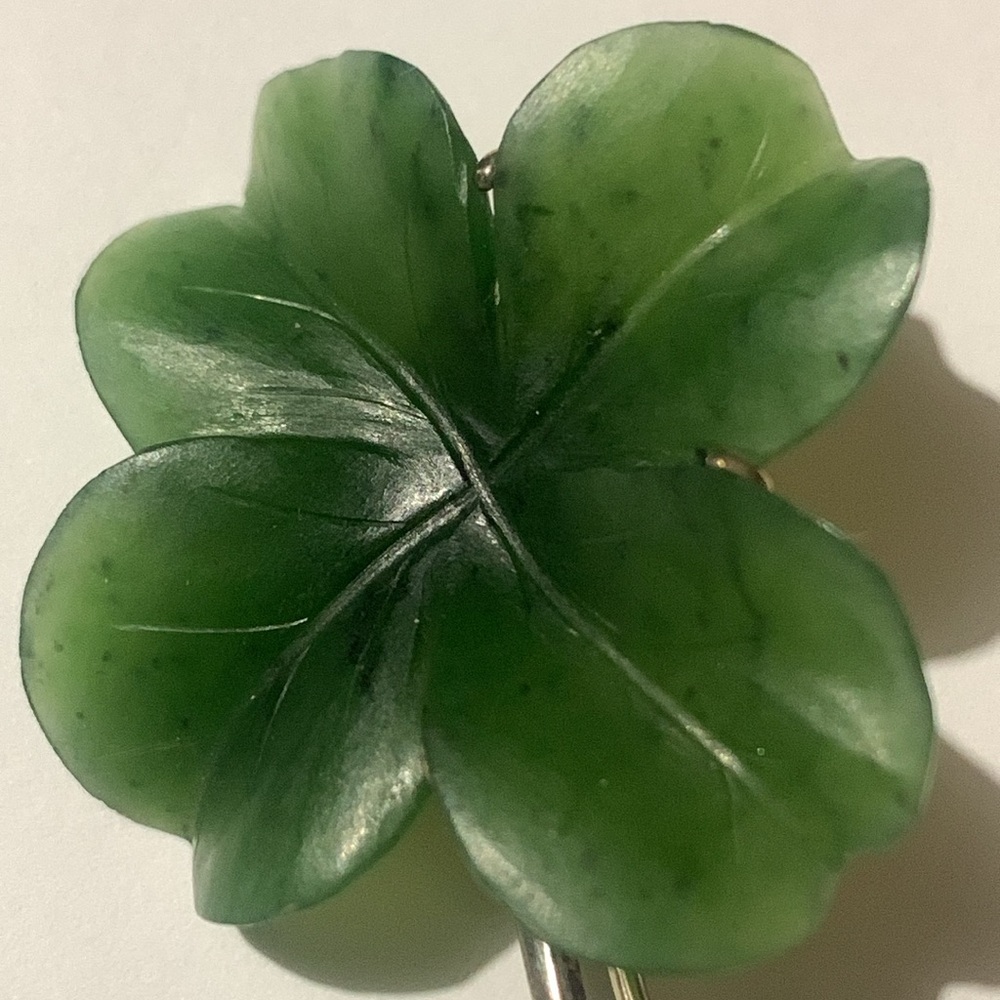 Rere Hard to find Jade Clover Leaf Brooch  Stamped 585 - Picture 5 of 14